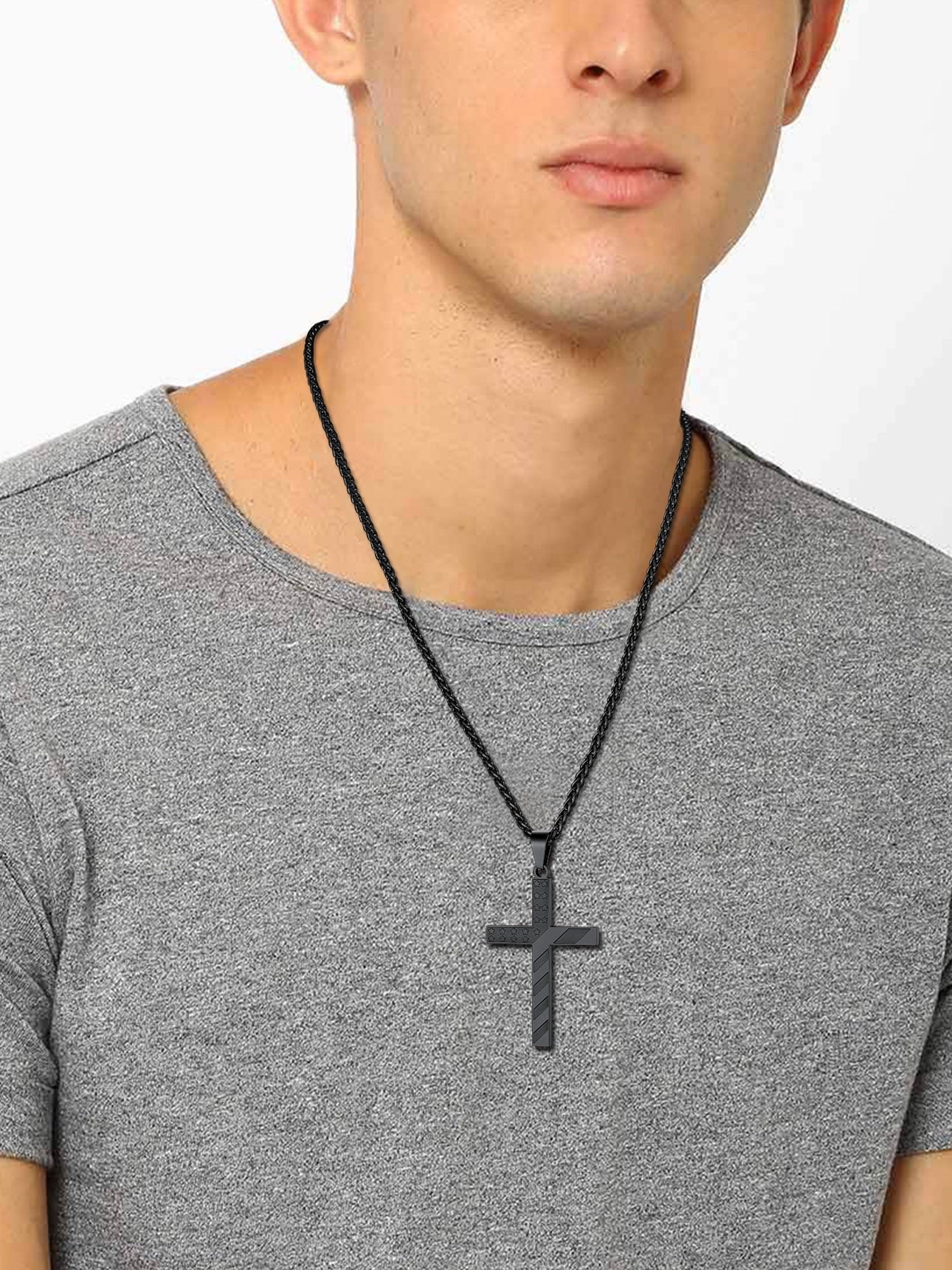 Black American Flag Patriotic Cross Necklace for Women Men Stainless Steel Cross Pendant Necklace Fashion Religious Jewelry Gift