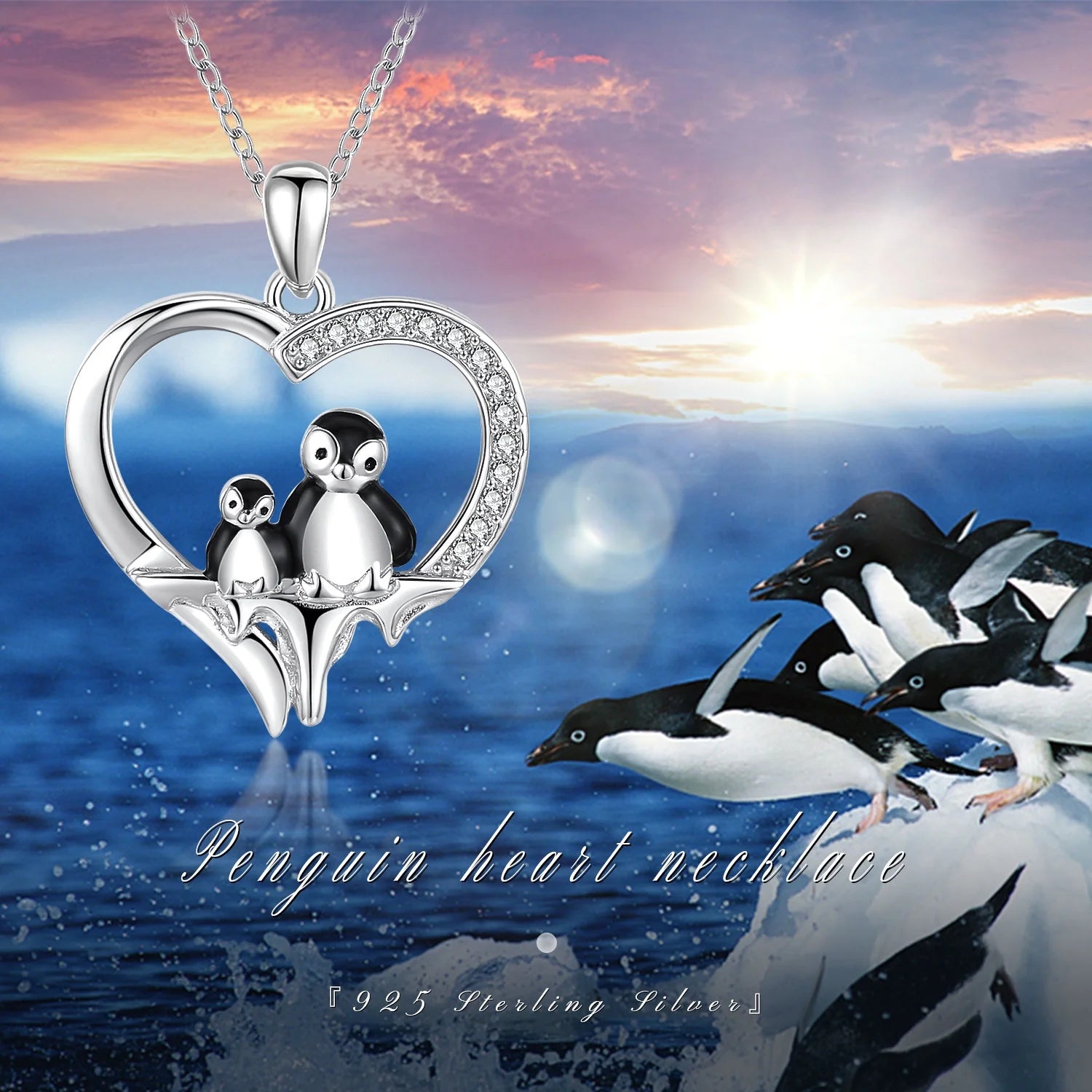 Penguin Necklace for Women Girls 925 Sterling Silver Mama Mom Necklace Heart Penguin Pendant Necklace Cute Animal Necklace Mother Necklace Penguin Jewelry Gifts for Mother'S Day