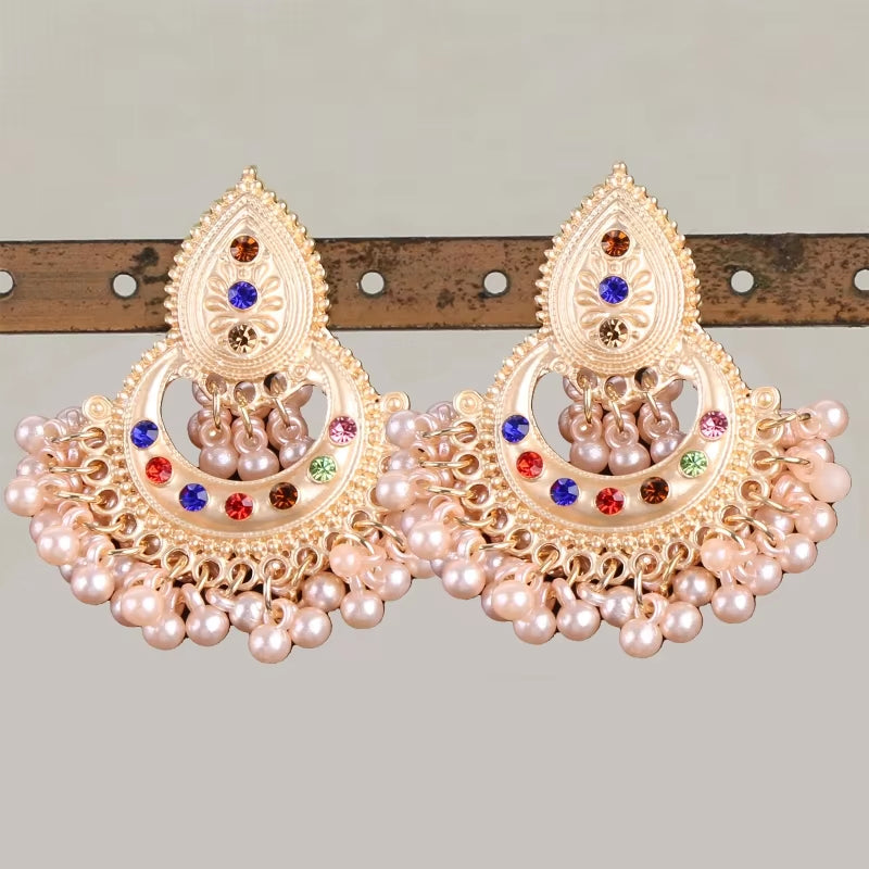 Bollywood Ethnic Bridal Bride Kundan Earrings Peacock Pearls Jhumka Jhumki Indian Bahubali Drop Earrings Fashion Jewelry