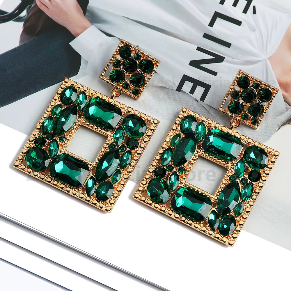 New Fashion Exquisite Square Shiny Crystal Decor Dangle Drop Earrings for Women Luxury Elegant Popular Jewelry Ear Accessories