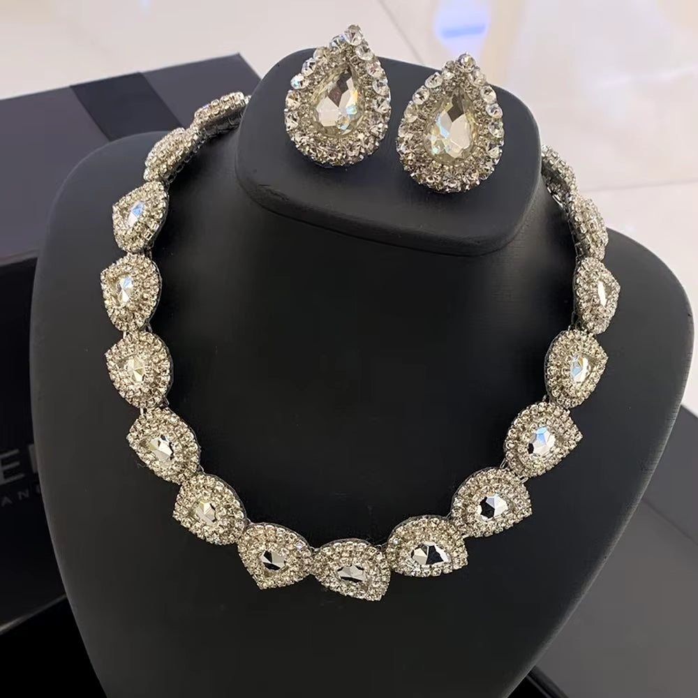 Stonefans Water Drop Necklace and Earring Set Luxury Wedding Y2K Bridal Accessories Jewelry Set for Women 2024 Designer Elegant