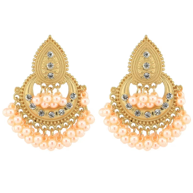 Bollywood Ethnic Bridal Bride Kundan Earrings Peacock Pearls Jhumka Jhumki Indian Bahubali Drop Earrings Fashion Jewelry