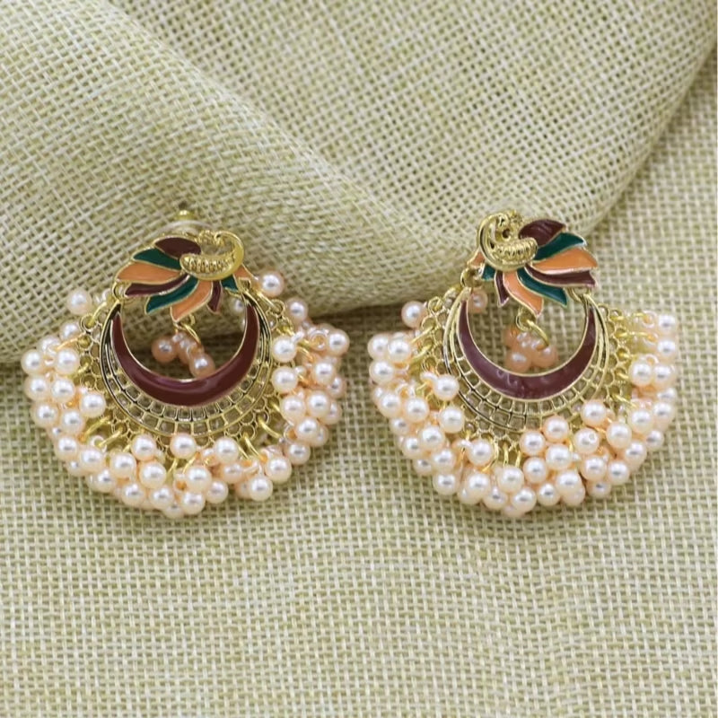 Bollywood Ethnic Bridal Bride Kundan Earrings Peacock Pearls Jhumka Jhumki Indian Bahubali Drop Earrings Fashion Jewelry