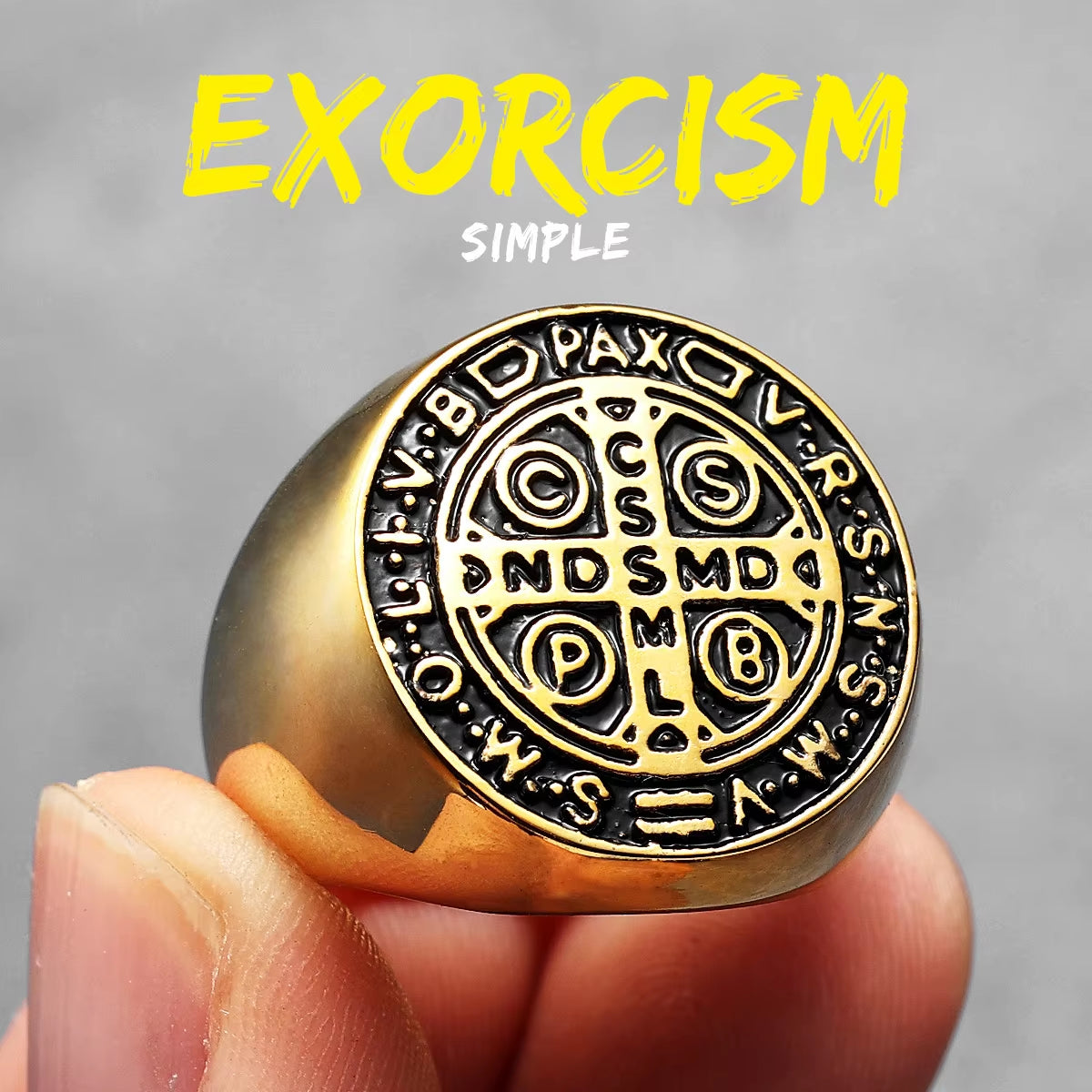 Exorcism Saint Benedict Cspb Cross Men Rings Punk Hip Hop for Boyfriend Male Stainless Steel Jewelry Creativity Gift Wholesale