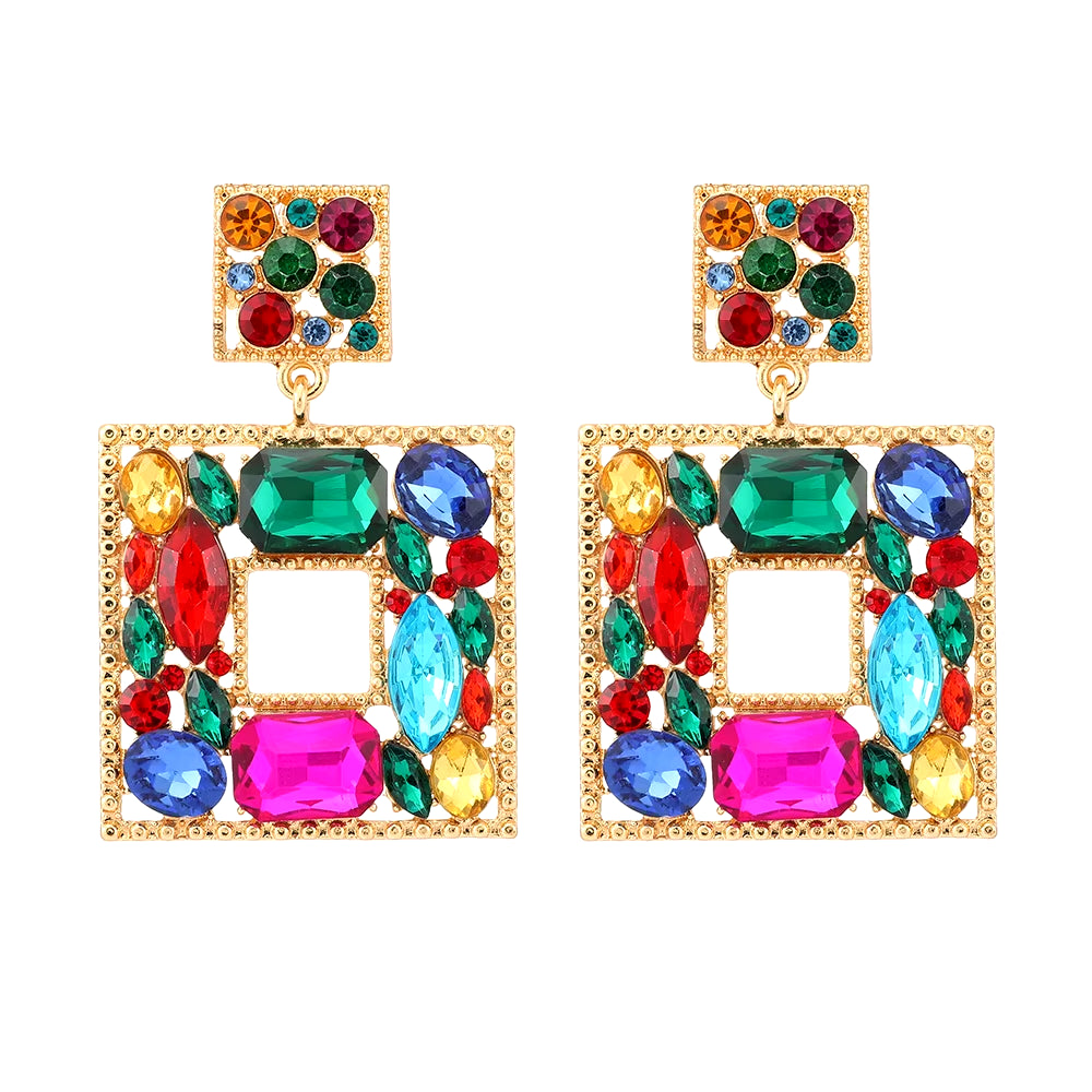 New Fashion Exquisite Square Shiny Crystal Decor Dangle Drop Earrings for Women Luxury Elegant Popular Jewelry Ear Accessories