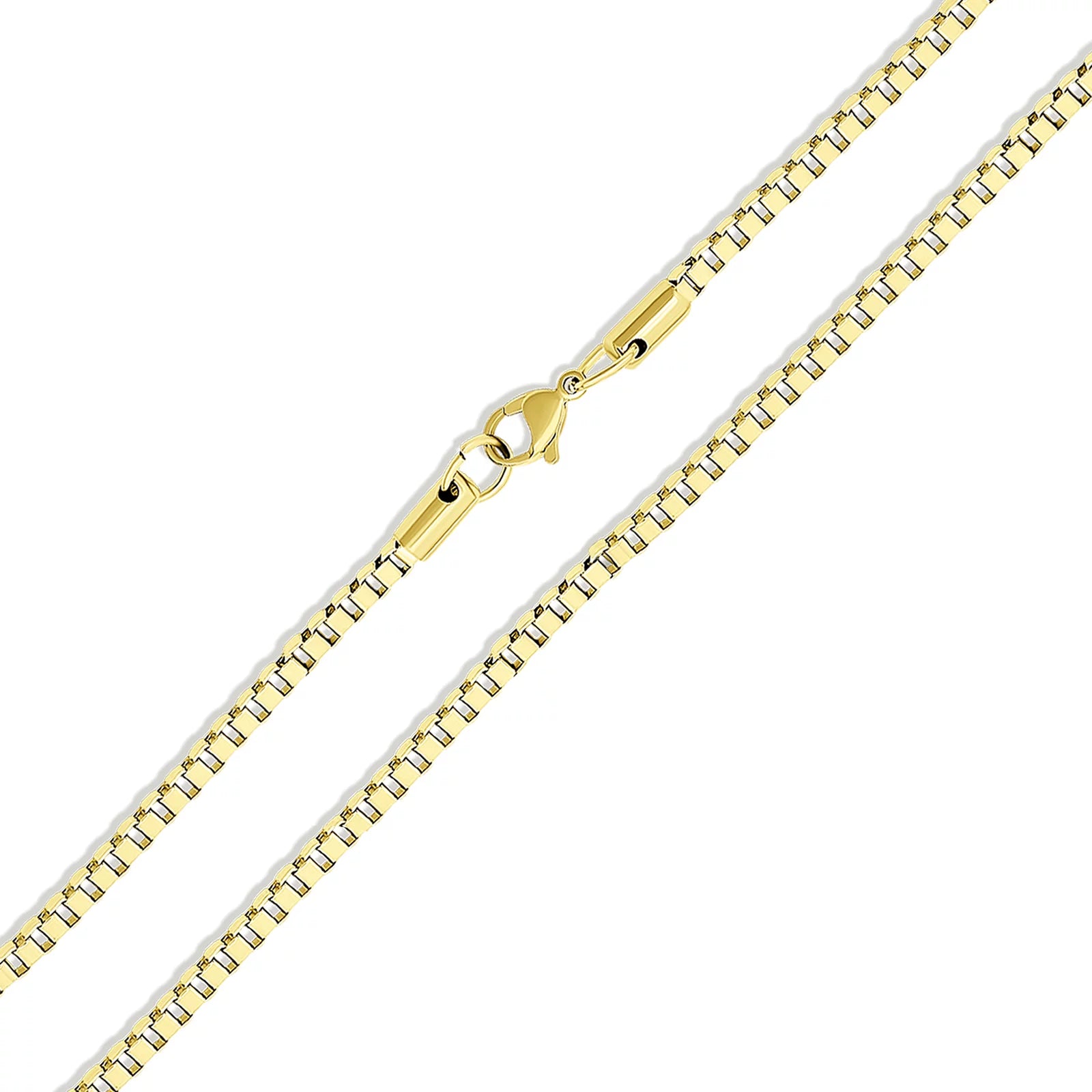 Masculine Venetian Box Necklace Yellow Gold Plated Stainless Steel 20 Inch 3MM