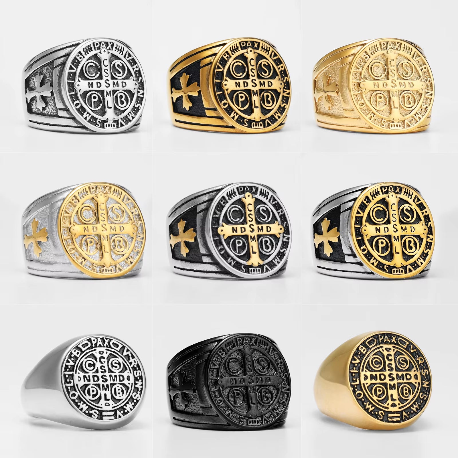 Exorcism Saint Benedict Cspb Cross Men Rings Punk Hip Hop for Boyfriend Male Stainless Steel Jewelry Creativity Gift Wholesale