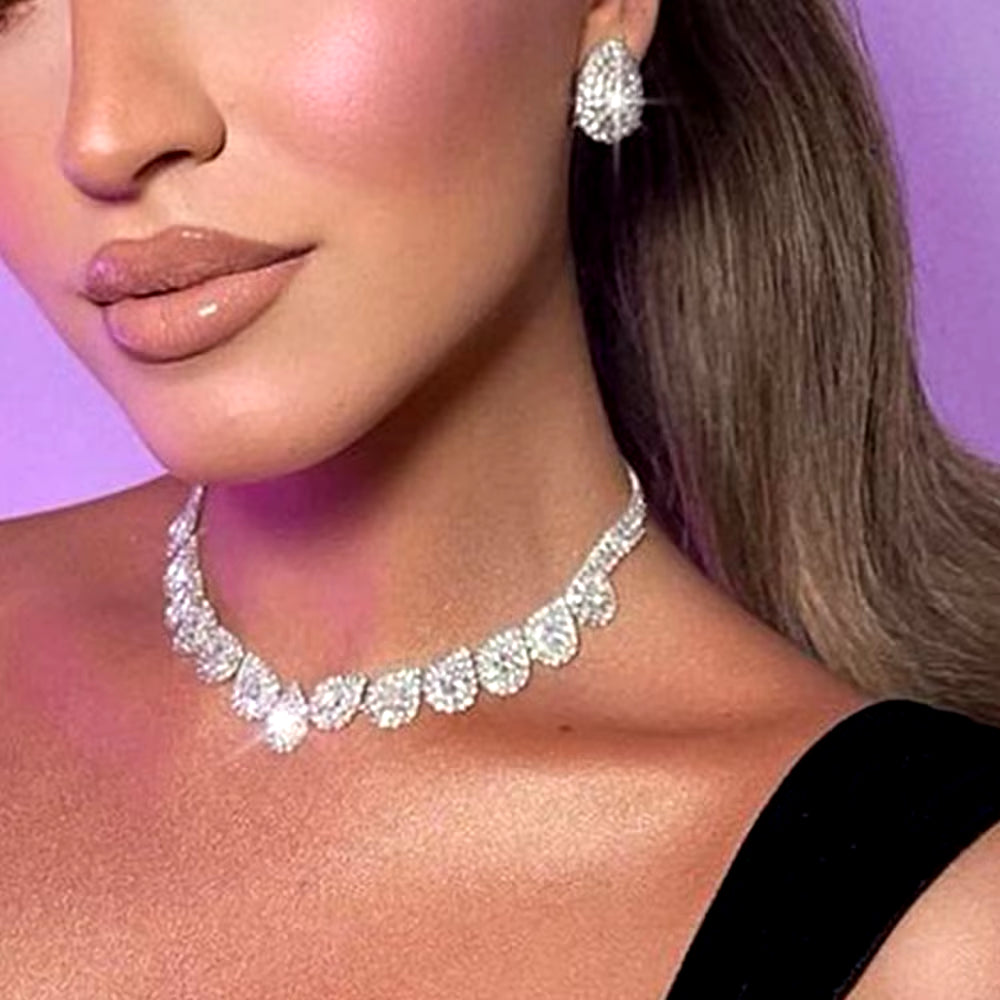 Stonefans Water Drop Necklace and Earring Set Luxury Wedding Y2K Bridal Accessories Jewelry Set for Women 2024 Designer Elegant