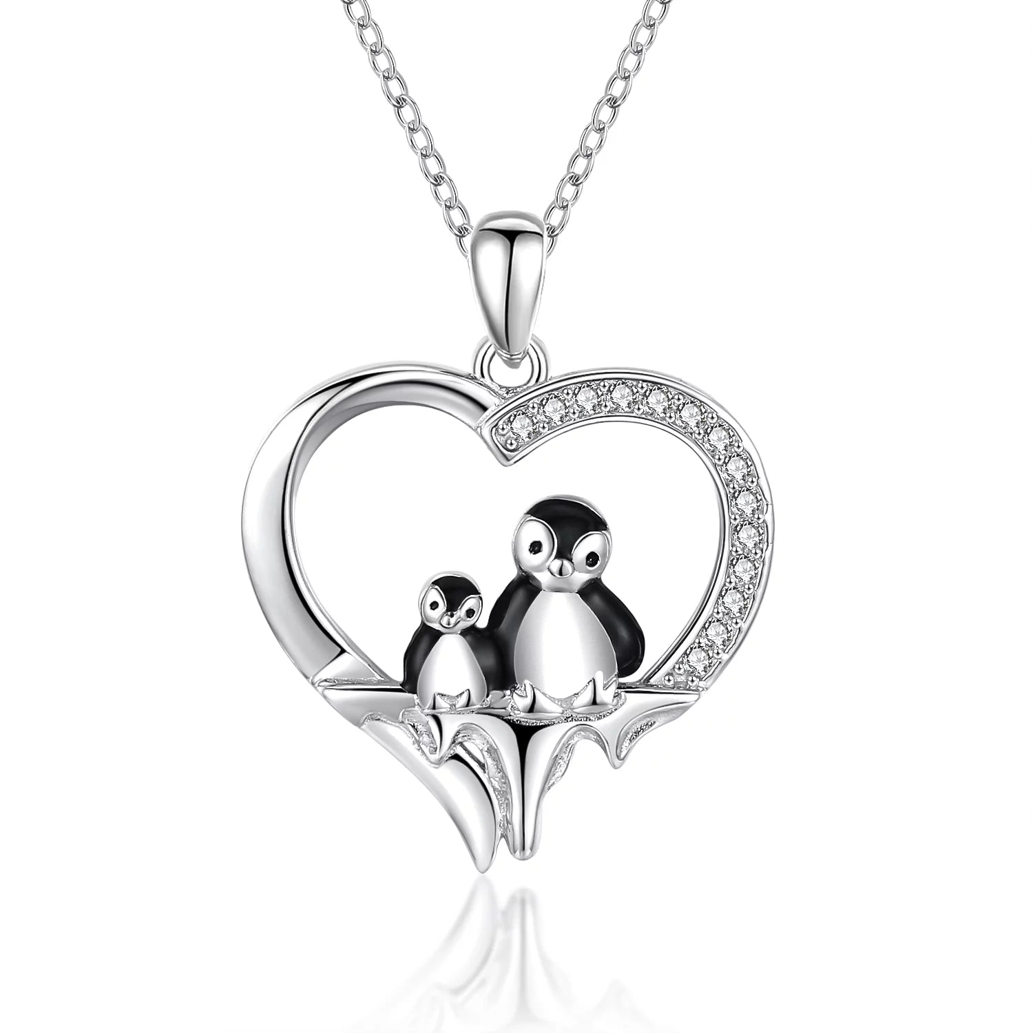 Penguin Necklace for Women Girls 925 Sterling Silver Mama Mom Necklace Heart Penguin Pendant Necklace Cute Animal Necklace Mother Necklace Penguin Jewelry Gifts for Mother'S Day