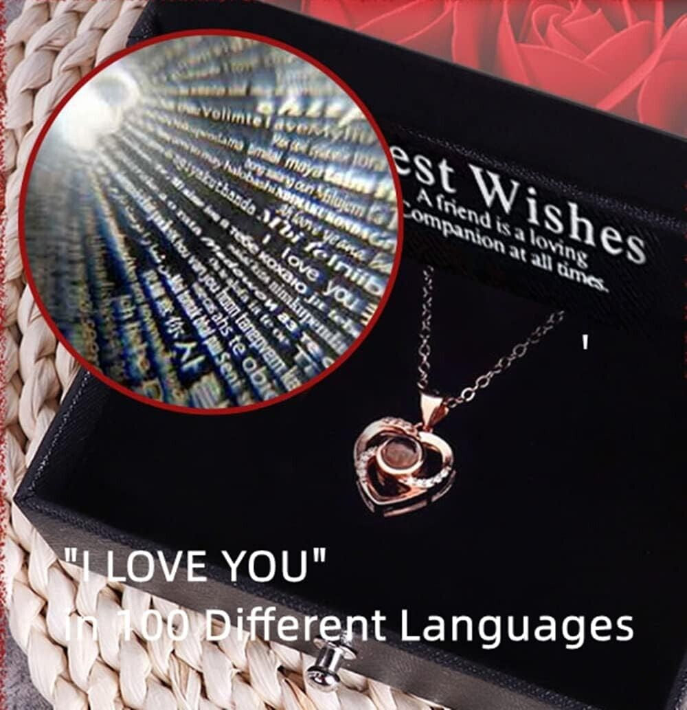 Preserved Rose with 925 Silver I Love You Necklace in 100 Languages, Eternal Flo