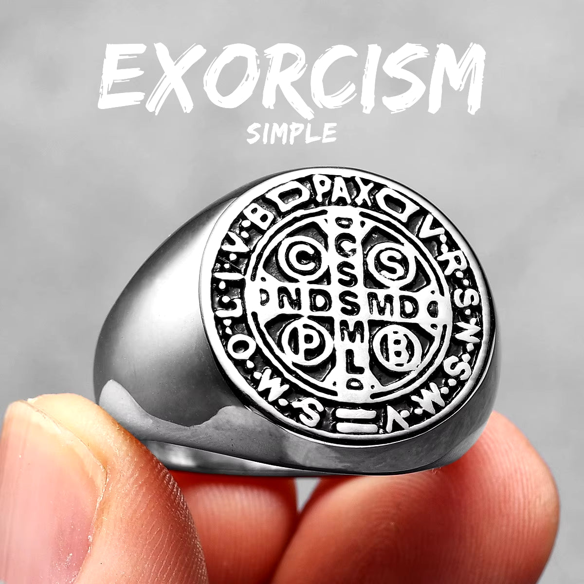 Exorcism Saint Benedict Cspb Cross Men Rings Punk Hip Hop for Boyfriend Male Stainless Steel Jewelry Creativity Gift Wholesale