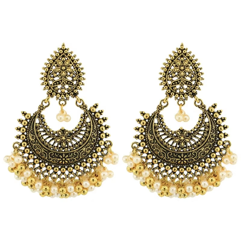 Bollywood Ethnic Bridal Bride Kundan Earrings Peacock Pearls Jhumka Jhumki Indian Bahubali Drop Earrings Fashion Jewelry