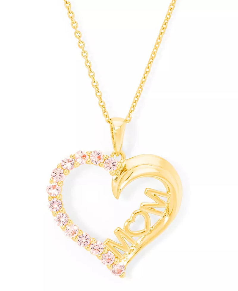 Simulated Morganite Mom Heart Pendant 18" Necklace