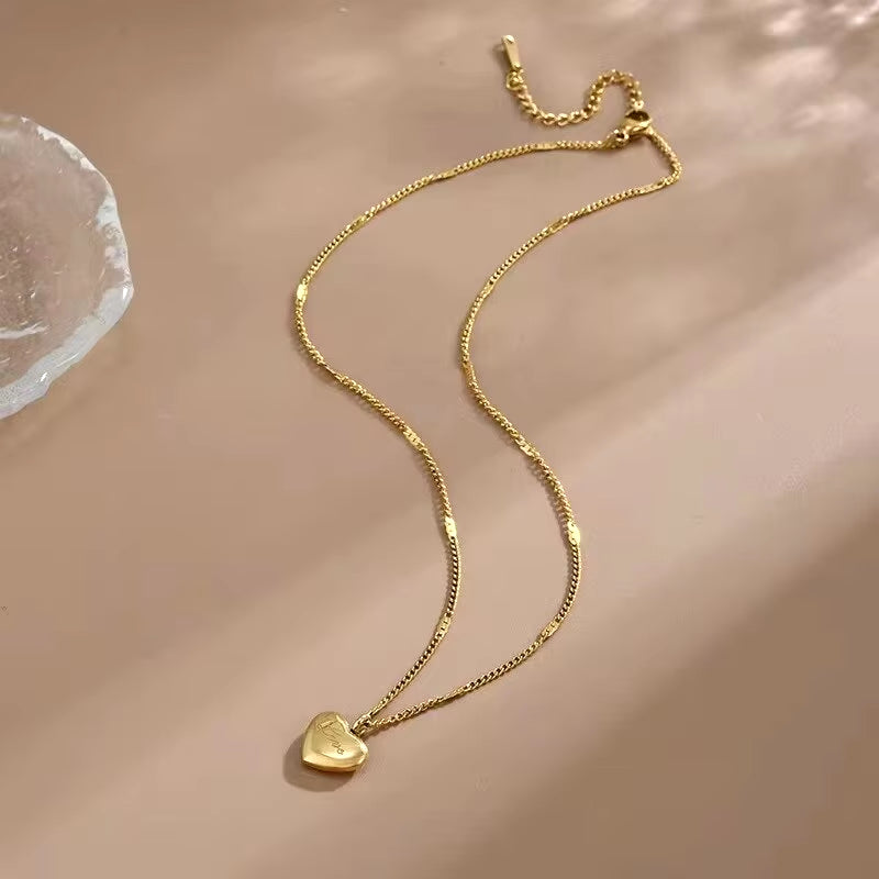 1Pcs Gold-Color Necklace Ms Simple Fashion Peach Heart Engraved Love Collarbone Chain Holiday Gifts