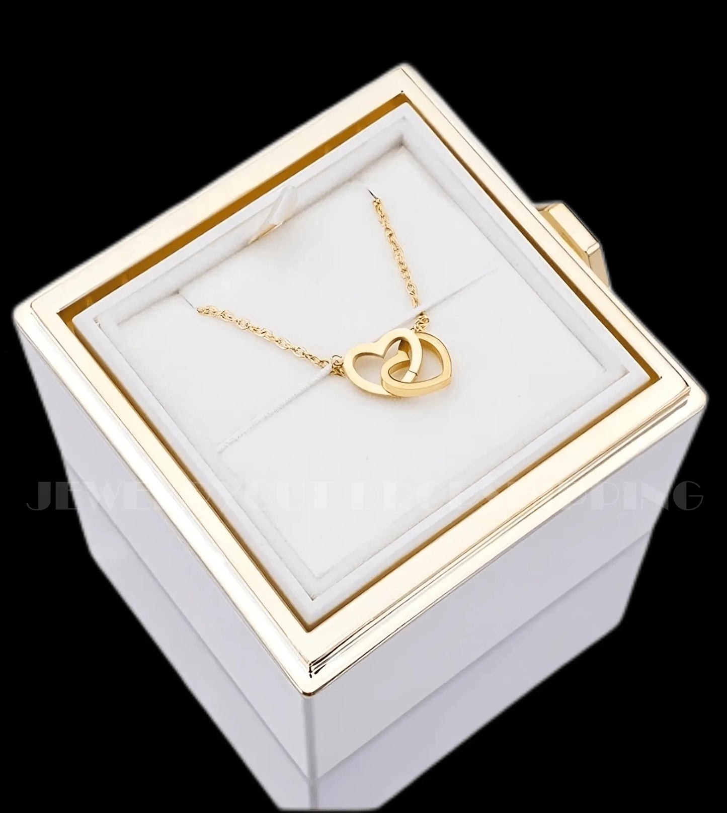 Custom Double Heart Engraved Name Steel Necklace Eternal Rose Box for Women Valentines Birthday Jewelry Real Rose