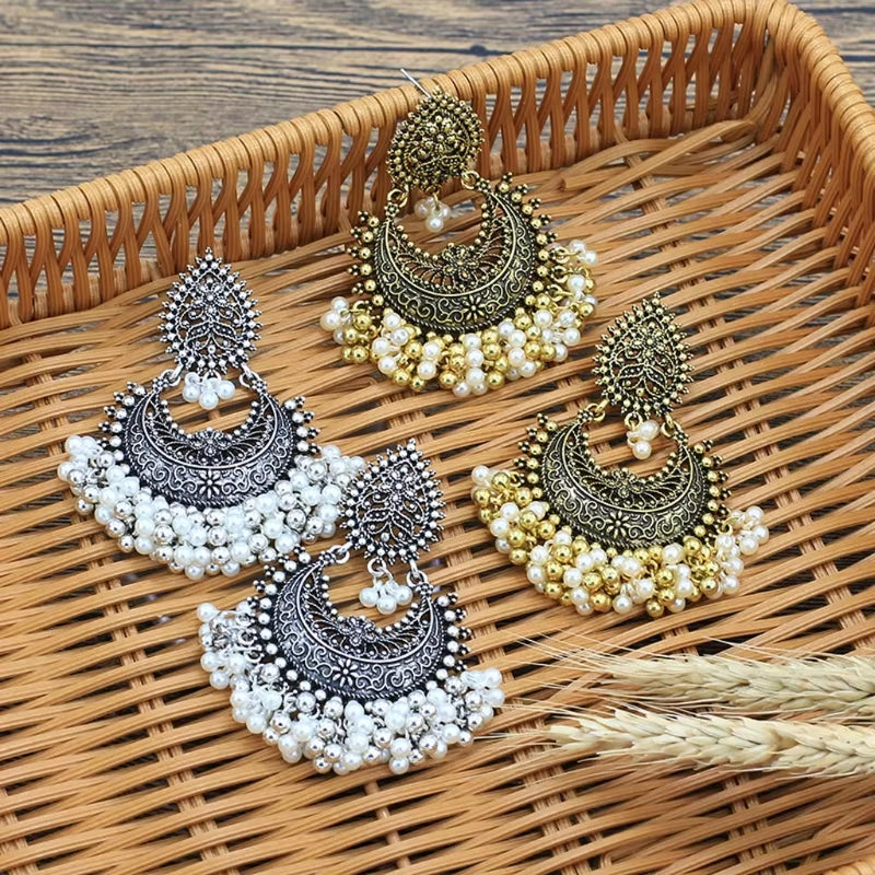 Bollywood Ethnic Bridal Bride Kundan Earrings Peacock Pearls Jhumka Jhumki Indian Bahubali Drop Earrings Fashion Jewelry