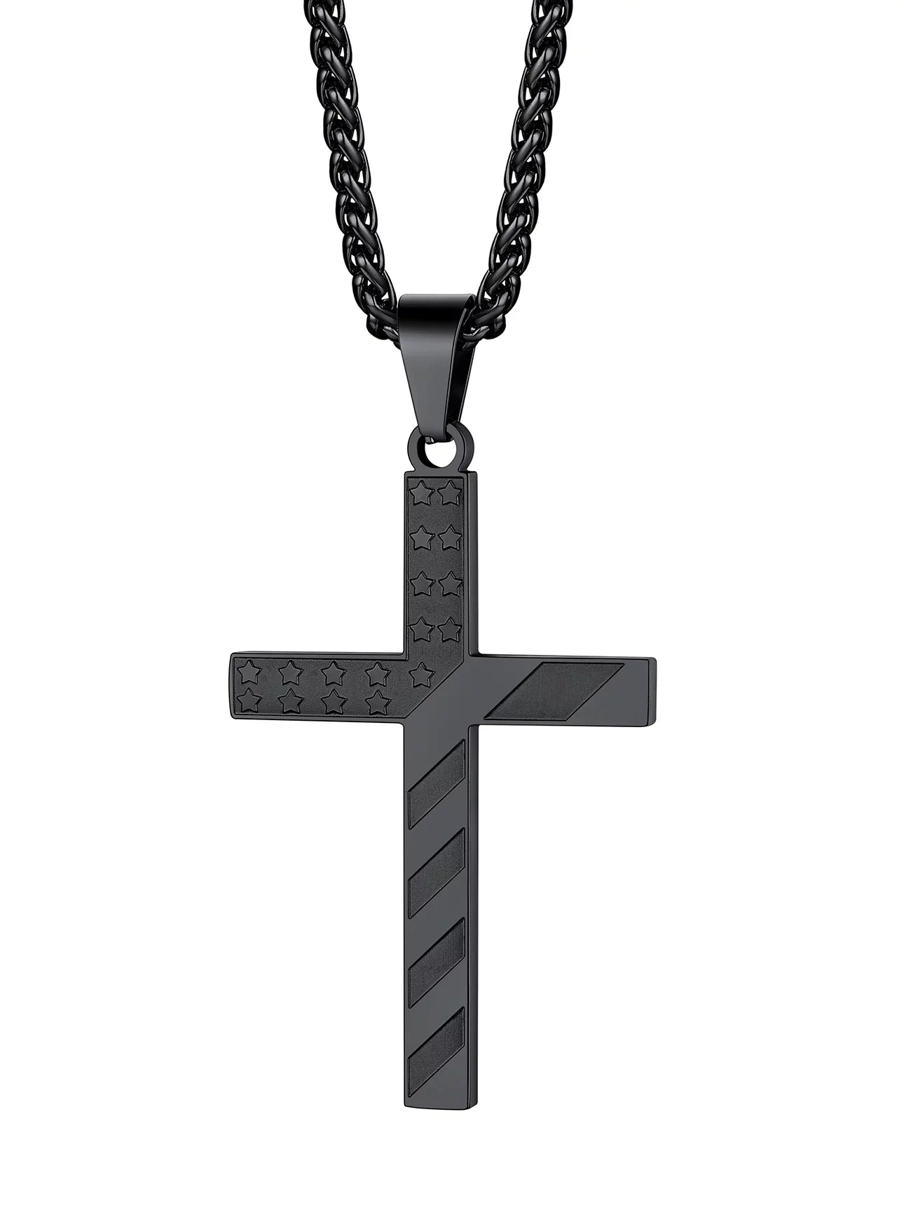 Black American Flag Patriotic Cross Necklace for Women Men Stainless Steel Cross Pendant Necklace Fashion Religious Jewelry Gift