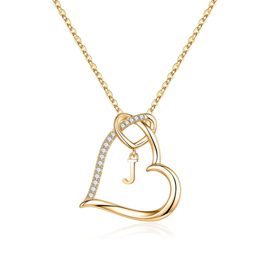 Heart Initial Necklaces for Women Girls 14K Gold Plated Heart Initial Necklaces Dainty Letter Initial Pendant Necklace for Women