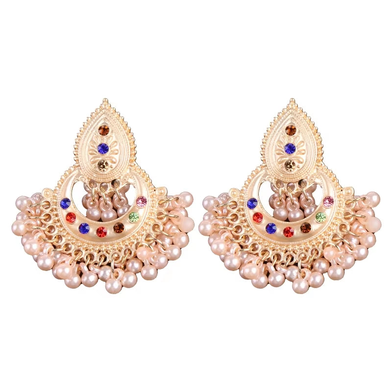 Bollywood Ethnic Bridal Bride Kundan Earrings Peacock Pearls Jhumka Jhumki Indian Bahubali Drop Earrings Fashion Jewelry