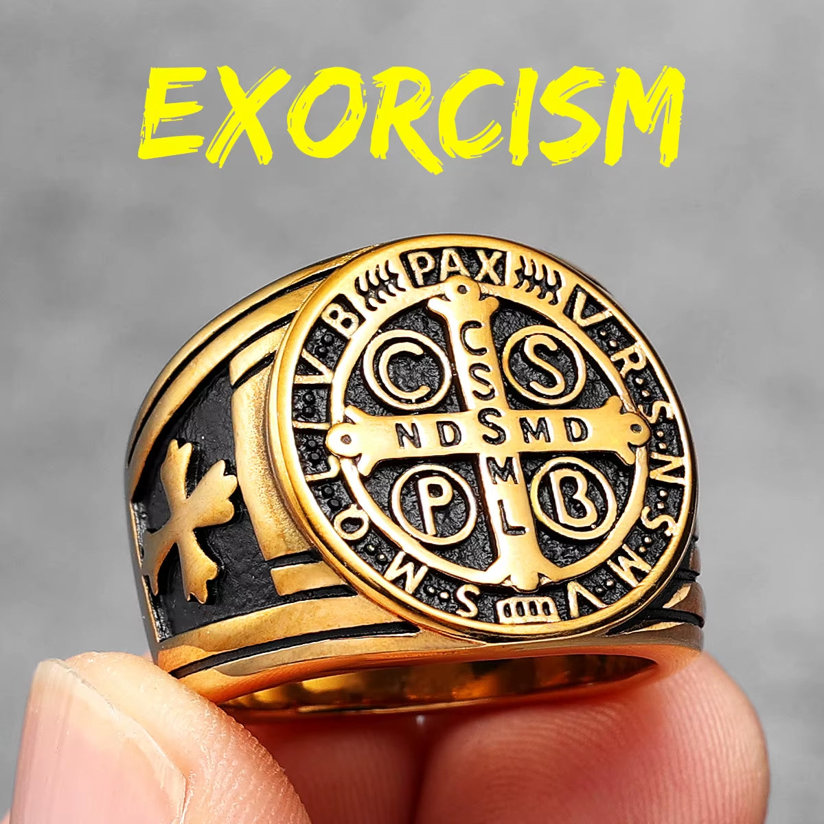 Exorcism Saint Benedict Cspb Cross Men Rings Punk Hip Hop for Boyfriend Male Stainless Steel Jewelry Creativity Gift Wholesale