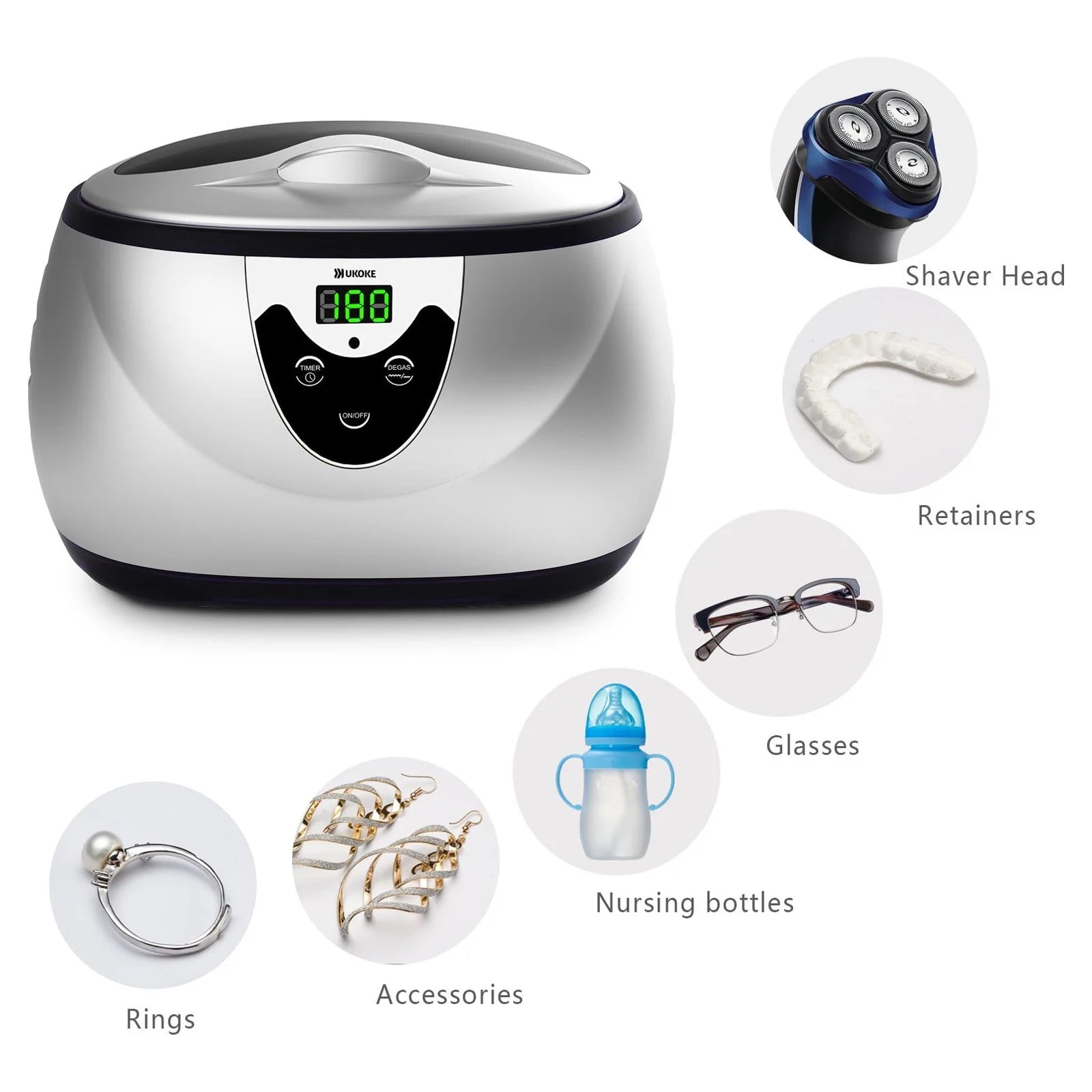 Ultrasonic Cleaner,  UUC06S Professional Ultrasonic Jewelry Cleaner with Timer, Portable Household Ultrasonic Cleaning Machine, Electronics Eyeglasses Watch Ring Diamond Retainer Denture Clean