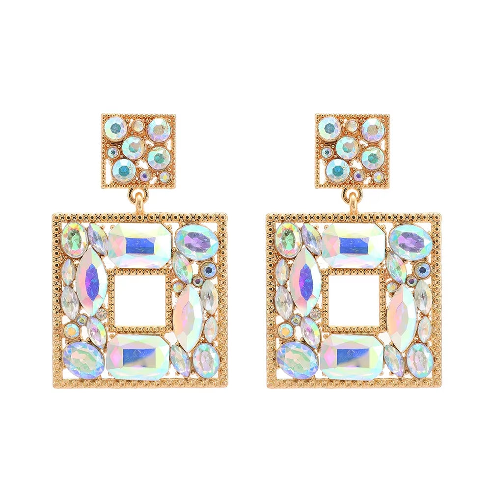 New Fashion Exquisite Square Shiny Crystal Decor Dangle Drop Earrings for Women Luxury Elegant Popular Jewelry Ear Accessories