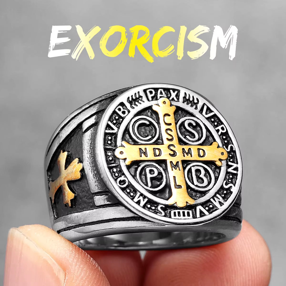 Exorcism Saint Benedict Cspb Cross Men Rings Punk Hip Hop for Boyfriend Male Stainless Steel Jewelry Creativity Gift Wholesale