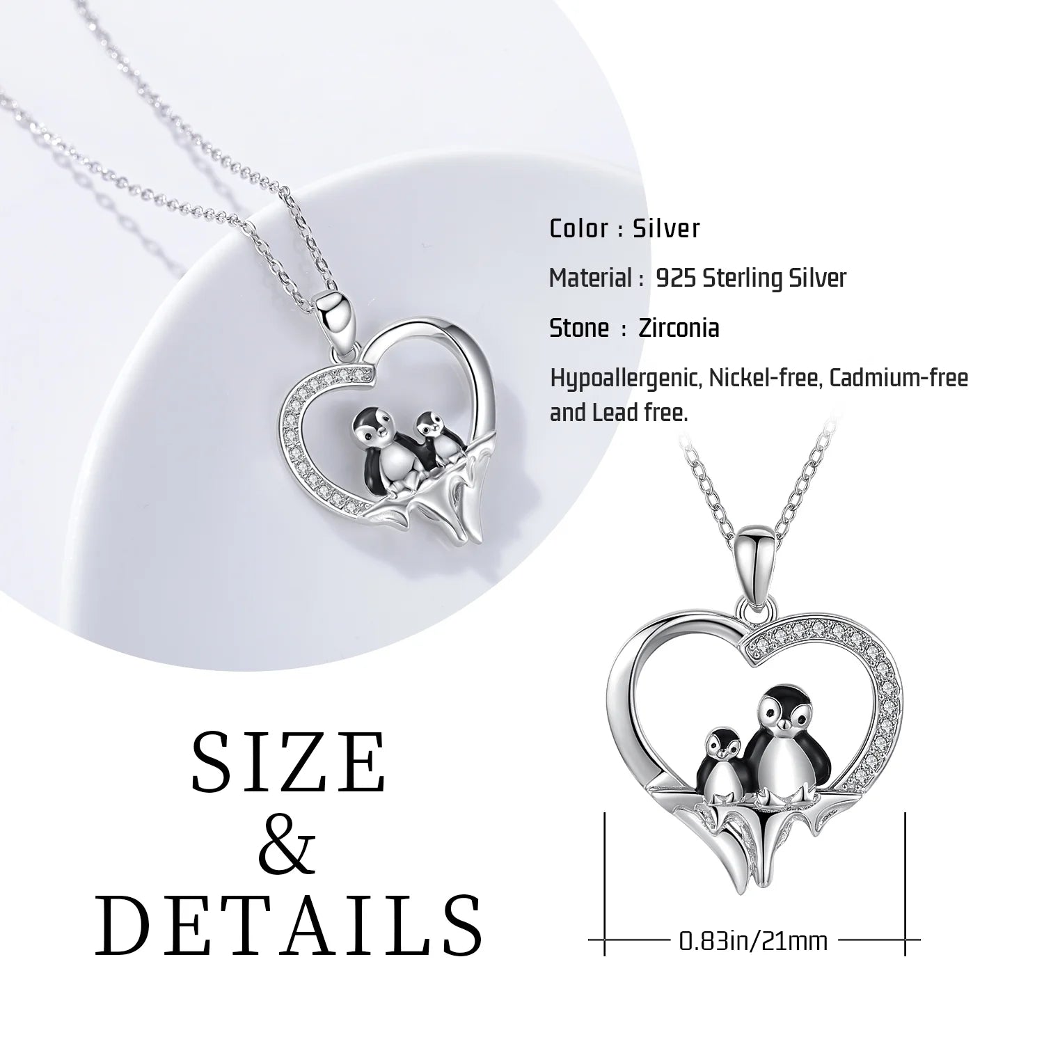 Penguin Necklace for Women Girls 925 Sterling Silver Mama Mom Necklace Heart Penguin Pendant Necklace Cute Animal Necklace Mother Necklace Penguin Jewelry Gifts for Mother'S Day