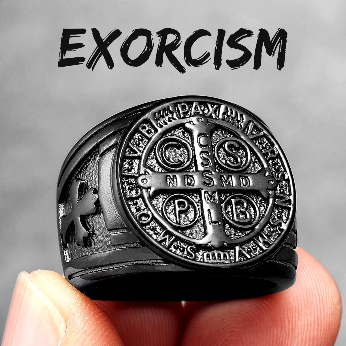 Exorcism Saint Benedict Cspb Cross Men Rings Punk Hip Hop for Boyfriend Male Stainless Steel Jewelry Creativity Gift Wholesale