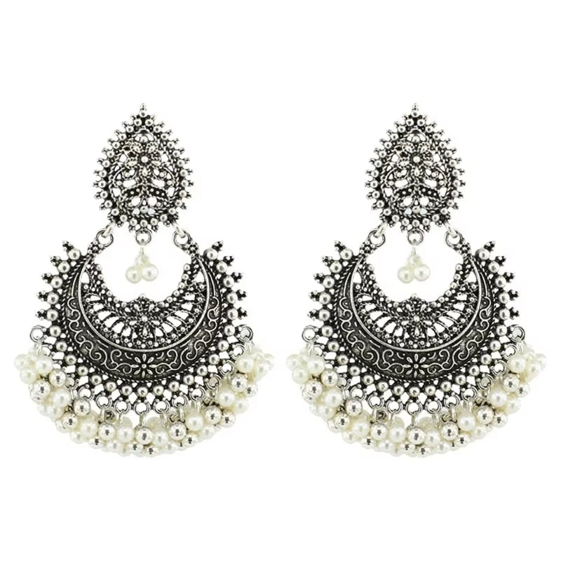 Bollywood Ethnic Bridal Bride Kundan Earrings Peacock Pearls Jhumka Jhumki Indian Bahubali Drop Earrings Fashion Jewelry