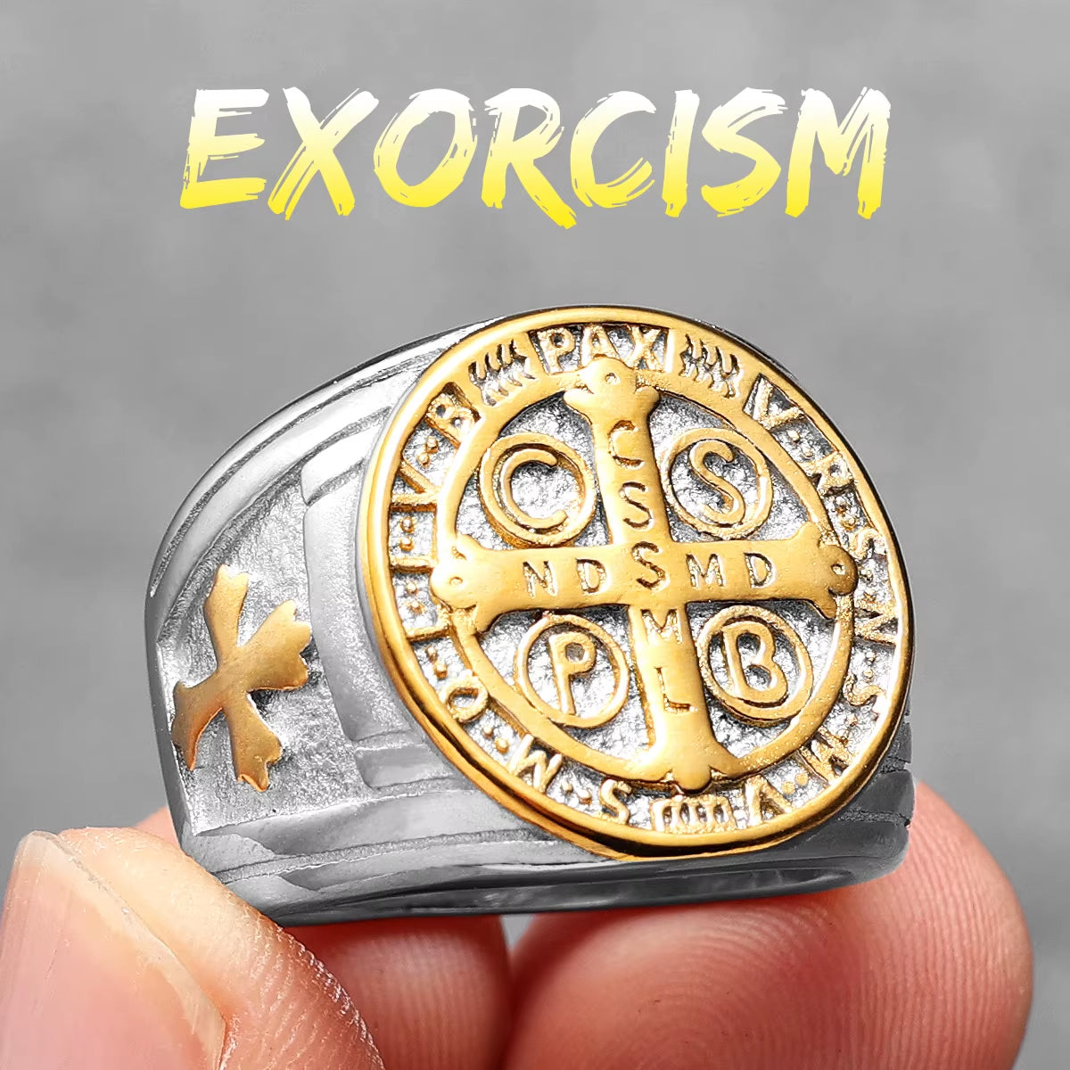 Exorcism Saint Benedict Cspb Cross Men Rings Punk Hip Hop for Boyfriend Male Stainless Steel Jewelry Creativity Gift Wholesale