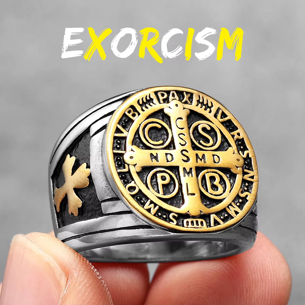 Exorcism Saint Benedict Cspb Cross Men Rings Punk Hip Hop for Boyfriend Male Stainless Steel Jewelry Creativity Gift Wholesale